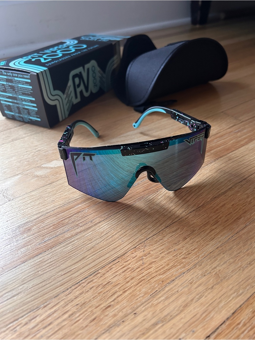 Pit Viper Shield Sunglasses in Teal and Purple Mirror